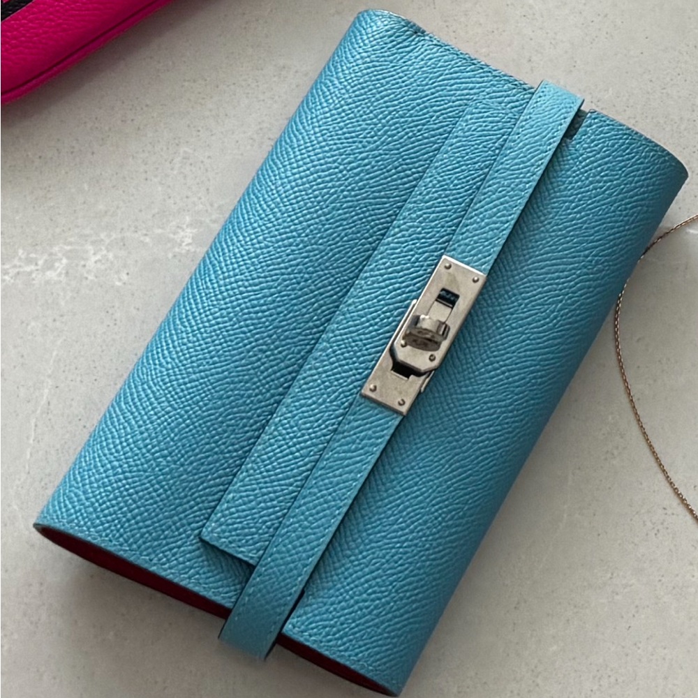 Hermes Blue wallet with silver hardware